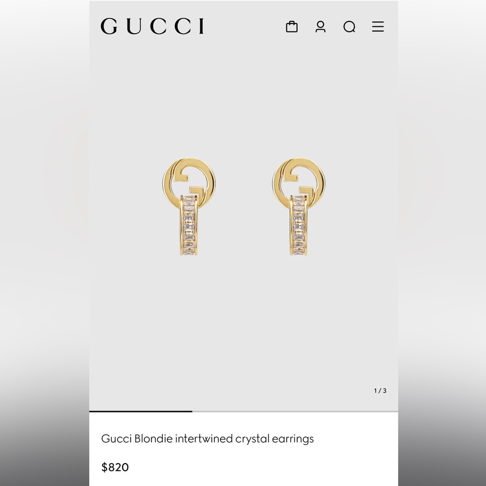 Gucci Blondie Intertwined Gold Crystal Earrings - Picture 2 of 7